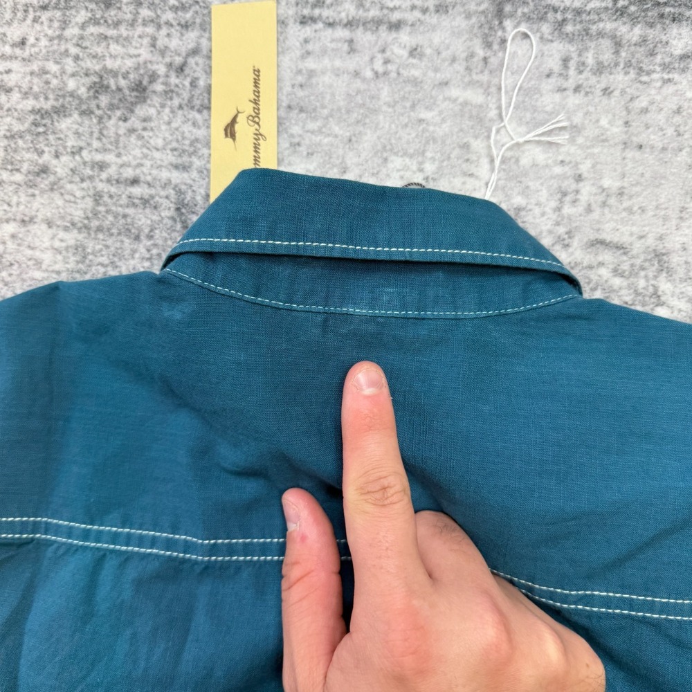 Tommy Bahama Shirt Mens Medium Dark Teal Blue Cotton Button Up Resort Travel - Picture 4 of 12